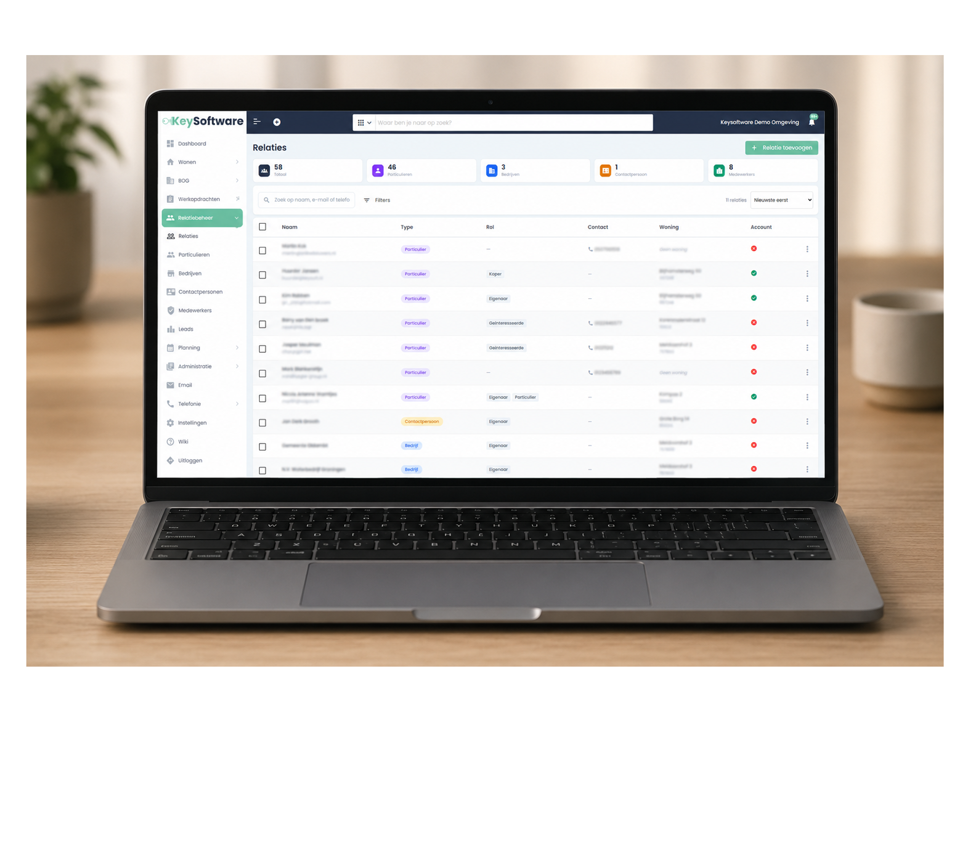 KeySoftware dashboard met relatiebeheer